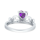 Heart Crown Ring Engagement Bridal Ring Round Simulated Cubic Zirconia 925 Sterling Silver