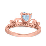 Heart Crown Ring Engagement Bridal Ring Round Simulated Cubic Zirconia 925 Sterling Silver