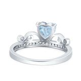 Heart Crown Ring Engagement Bridal Ring Round Simulated Cubic Zirconia 925 Sterling Silver