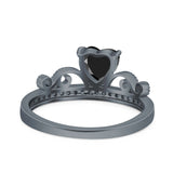Heart Crown Ring Engagement Bridal Ring Round Simulated Cubic Zirconia 925 Sterling Silver