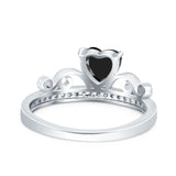 Heart Crown Ring Engagement Bridal Ring Round Simulated Cubic Zirconia 925 Sterling Silver