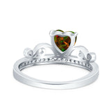 Heart Crown Ring Engagement Bridal Ring Round Simulated Cubic Zirconia 925 Sterling Silver