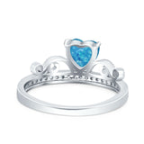 Heart Crown Ring Engagement Bridal Ring Round Simulated Cubic Zirconia 925 Sterling Silver