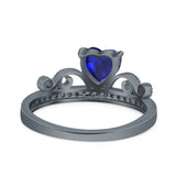Heart Crown Ring Engagement Bridal Ring Round Simulated Cubic Zirconia 925 Sterling Silver