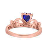 Heart Crown Ring Engagement Bridal Ring Round Simulated Cubic Zirconia 925 Sterling Silver