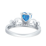 Heart Crown Ring Engagement Bridal Ring Round Simulated Cubic Zirconia 925 Sterling Silver