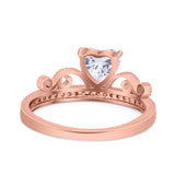 Heart Crown Ring Engagement Bridal Ring Round Simulated Cubic Zirconia 925 Sterling Silver
