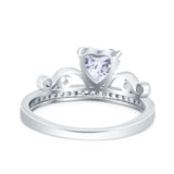 Heart Crown Ring Engagement Bridal Ring Round Simulated Cubic Zirconia 925 Sterling Silver