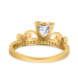 Heart Crown Ring Engagement Bridal Ring Round Simulated Cubic Zirconia 925 Sterling Silver