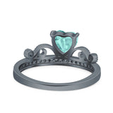 Heart Crown Ring Engagement Bridal Ring Round Simulated Cubic Zirconia 925 Sterling Silver