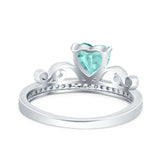 Heart Crown Ring Engagement Bridal Ring Round Simulated Cubic Zirconia 925 Sterling Silver