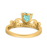 Heart Crown Ring Engagement Bridal Ring Round Simulated Cubic Zirconia 925 Sterling Silver