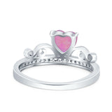 Heart Crown Ring Engagement Bridal Ring Round Simulated Cubic Zirconia 925 Sterling Silver