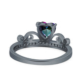 Heart Crown Ring Engagement Bridal Ring Round Simulated Cubic Zirconia 925 Sterling Silver