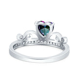 Heart Crown Ring Engagement Bridal Ring Round Simulated Cubic Zirconia 925 Sterling Silver