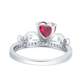 Heart Crown Ring Engagement Bridal Ring Round Simulated Cubic Zirconia 925 Sterling Silver
