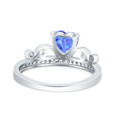 Heart Crown Ring Engagement Bridal Ring Round Simulated Cubic Zirconia 925 Sterling Silver