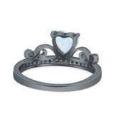 Heart Crown Ring Engagement Bridal Ring Round Simulated Cubic Zirconia 925 Sterling Silver