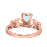 Heart Crown Ring Engagement Bridal Ring Round Simulated Cubic Zirconia 925 Sterling Silver