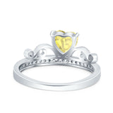 Heart Crown Ring Engagement Bridal Ring Round Simulated Cubic Zirconia 925 Sterling Silver