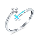 Cross Ring Sideways Round Eternity Simulated CZ Lab Opal 925 Sterling Silver