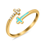 Cross Ring Sideways Round Eternity Simulated CZ Lab Opal 925 Sterling Silver