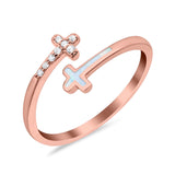 Cross Ring Sideways Round Eternity Simulated CZ Lab Opal 925 Sterling Silver