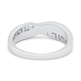 Greek Key Crisscross Ring Lab Created White Opal Band 925 Sterling Silver