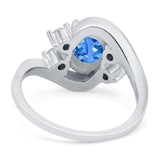 Art Deco Wedding Engagement Bridal Ring Round Simulated Blue Sapphire Cubic Zirconia 925 Sterling Silver