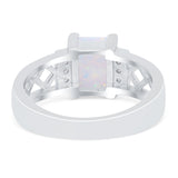 Fashion Ring Radiant Cut Lab Created White Opal Round Simulated Cubic Zirconia 925 Sterling Silver