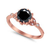 Art Deco Design Fashion Ring Round Simulated Cubic Zirconia 925 Sterling Silver