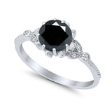 Art Deco Design Fashion Ring Round Simulated Cubic Zirconia 925 Sterling Silver