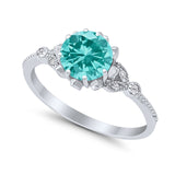 Art Deco Design Fashion Ring Round Simulated Cubic Zirconia 925 Sterling Silver