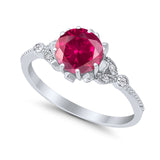Art Deco Design Fashion Ring Round Simulated Cubic Zirconia 925 Sterling Silver