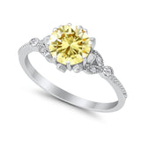 Art Deco Design Fashion Ring Round Simulated Cubic Zirconia 925 Sterling Silver