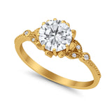 Art Deco Design Fashion Ring Round Simulated Cubic Zirconia 925 Sterling Silver