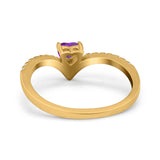 Chevron Midi V Ring Heart Simulated Stone Cubic Zirconia 925 Sterling Silver