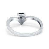 Chevron Midi V Ring Heart Simulated Stone Cubic Zirconia 925 Sterling Silver