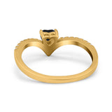 Chevron Midi V Ring Heart Simulated Stone Cubic Zirconia 925 Sterling Silver