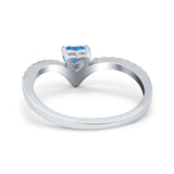 Chevron Midi V Ring Heart Simulated Stone Cubic Zirconia 925 Sterling Silver