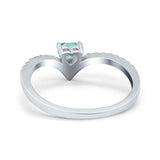 Chevron Midi V Ring Heart Simulated Stone Cubic Zirconia 925 Sterling Silver
