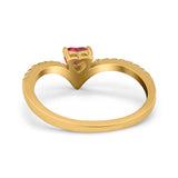 Chevron Midi V Ring Heart Simulated Stone Cubic Zirconia 925 Sterling Silver