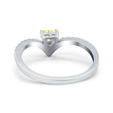 Chevron Midi V Ring Heart Simulated Stone Cubic Zirconia 925 Sterling Silver