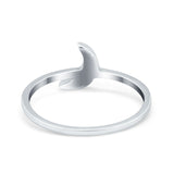 Moon Band Crescent Ring Round Simulated Cubic Zirconia Opal 925 Sterling Silver