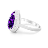 Halo Teardrop Wedding Ring Pear Simulated Cubic Zirconia 925 Sterling Silver