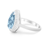 Halo Teardrop Wedding Ring Pear Simulated Cubic Zirconia 925 Sterling Silver