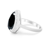 Halo Teardrop Wedding Ring Pear Simulated Cubic Zirconia 925 Sterling Silver