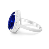 Halo Teardrop Wedding Ring Pear Simulated Cubic Zirconia 925 Sterling Silver