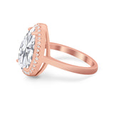 Halo Teardrop Wedding Ring Pear Simulated Cubic Zirconia 925 Sterling Silver
