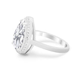 Halo Teardrop Wedding Ring Pear Simulated Cubic Zirconia 925 Sterling Silver